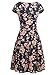 oxiuly Women's V-Neck Cap Sleeve Floral Casual Work Stretchy Swing Dress OX233 (S, Navy Blue Floral)