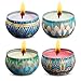 Scented Candles Gift Set- 100% Soy Wax for Stress Relief and Aromatherapy- Jasmine, Lemongrass,Lavender,Rose- Strongly Scented Sustainable Vegan Natural Soy Travel Tin Candles