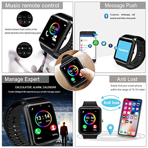 Bluetooth Smart Watch with Camera Touchscreen,Waterproof Smartwatch Unlocked Phone Watchs with SIM Card Slot, Smart Wrist Watch Compatible with Android iPhone X 8 7 6 5 Plus