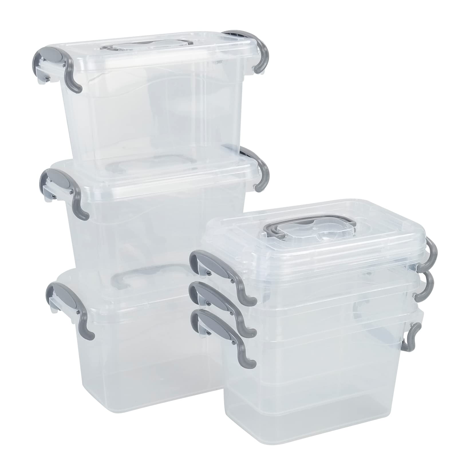 Fosly 6 Packs Mini Clear Storage Boxes with Lids, 2 Liters Plastic Boxes Containers Set