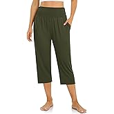 UEU Women's Capri Pants Summer Loose Yoga Pants Comfy Workout Cropprd Pants with Pockets