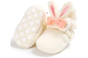Timatego Newborn Baby Boys Girls Cozy Fleece Booties with Grippers Stay On Slipper Socks Infant Toddler Crib Winter Shoes for Boys Girls