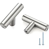 30 Pack Brushed Nickel Cabinet Knobs, 2in Length T Bar Drawer Pulls | Single Hole Grip, Stainless Steel Build, Kitchen Cabinet Restyle, For Drawers, Dressers, Cupboards, Closet Doors
