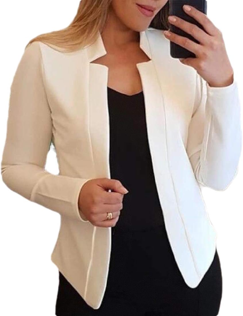 H&E Women's Business Plus Size Open Front Coat Blazer Jackets White L Amazon.co.uk Clothing
