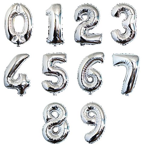 View 1 of 16" Silver 0-9 Number Balloons Foil Balloons Mylar Balloons for Party Decorations Party Supplies