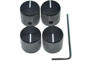 DOPRO 4pcs Aluminium Guitar/Bass Knobs Volume/Tone Control Knob 1/4" Metal Universal Potentiometer Pot Knobs with Set Screw and Indicator for Tele/Telecaster/P Bass Black
