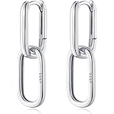 Reffeer 925 Sterling Silver Link Chain Earrings Hoop for Women Teens U Hoop Earrings Minimalist Huggie Drop Earrings