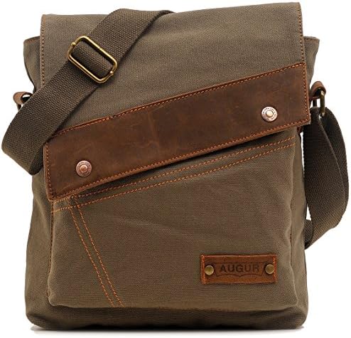 Small Vintage Canvas Shoulder Bag Messenger Bag Crossbody Portfolio Bag for Ipad Army Green