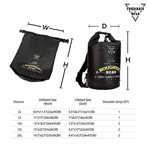 Forbidden Road 5L 10L 15L Waterproof Dry Bag (8 Colors) Dry Sack Roll Top Dry Compression Sack Keeps Gear Dry for Kayaking Boating Camping Canoeing Fishing Skiing Snowboarding (Black, 20L) - Thumbnail 5