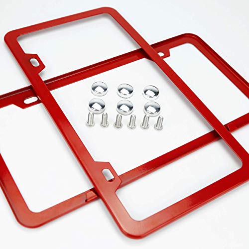 Deselen Red License Plate Frame, Stainless Steel with 2 Holes Screw Cap, Poinsettia Red (Pair)