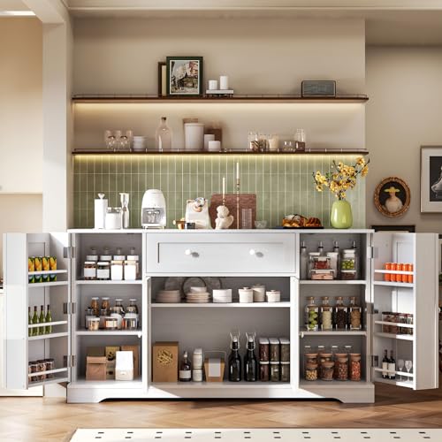 Alacenas para Cocina con Cajones, 4 Puertas y Estantes Regulables | Mueble Cocina 120x90x40CM de madera, base reforzada. Gabinete para Cocina, Bufetera Mueble y Credenza Bufetera. Blanco.