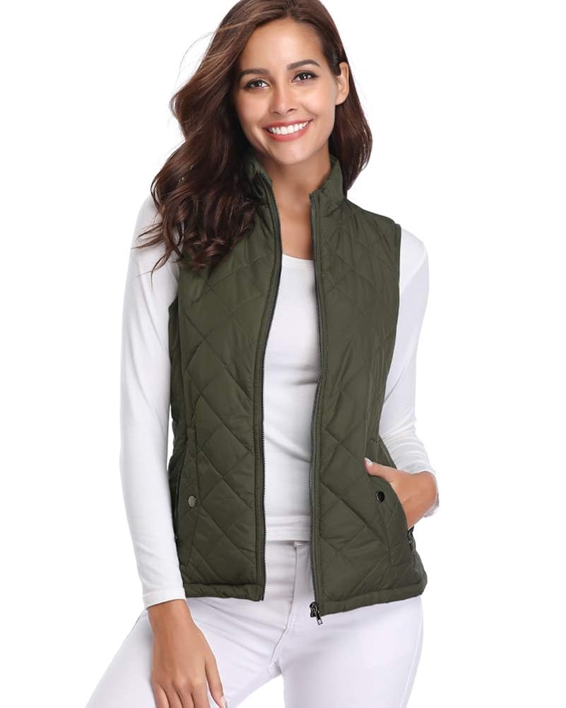 fuinloth Women's Padded Vest, Stand Collar Lightweight Zip Quilted Gilet