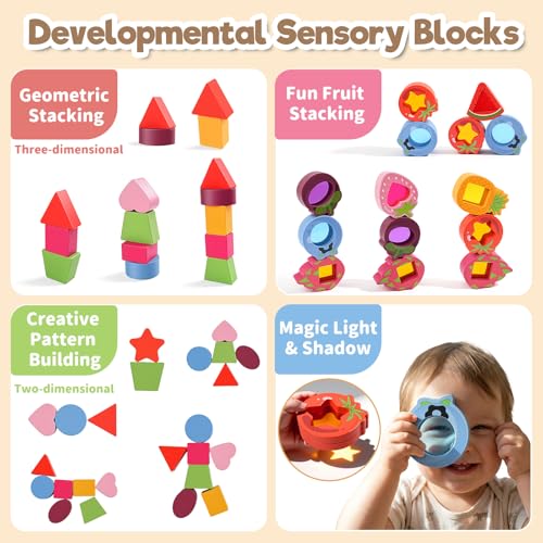 jerryvon Montessori Toys 1 Year – Baby Toy 1 Year Wooden with 8 Fruits and Vegetables to Fit and Stack – Original Gift Baby Girl Boy 1 2 3 Years – Toys Children 1 Year Educational Toy