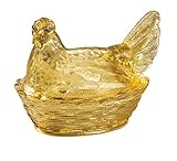 Miles Kimball Antique Yellow Depression Style Glass Hen Candy Dish