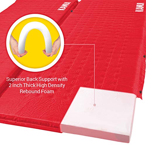 KAMUI Self Inflating Sleeping Pad - 2 Inch Thick Camping Pad Connectable with Multiple Mats for Tent and Family Camping (Red)