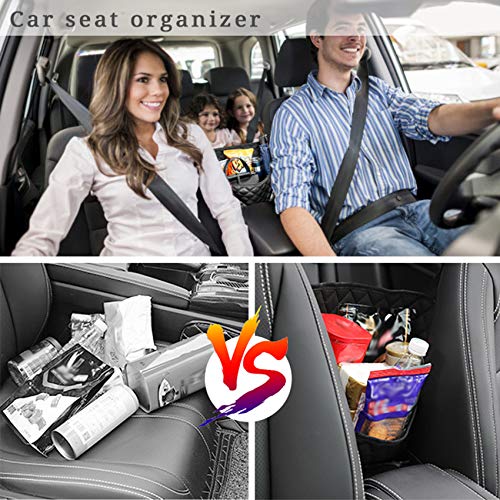 Car Net Pocket Handbag Holder,Purse Holder for Car,PU Leather Car Purse Holder Between Seats,Car Handbag Organizer,Car Seat Storage Net Pocket for Storage Phone(Leather Black with Pockets)