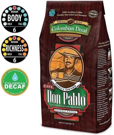 2LB Cafe Don Pablo Decaf Swiss Water Process Colombian Gourmet Coffee Decaffeinated - Medium-Dark Roast - Whole Bean Coffee - 100% Arabica, 2 Pound
