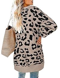 Chatinction - Cárdigan largo de punto con botones, estampado de leopardo, para mujer