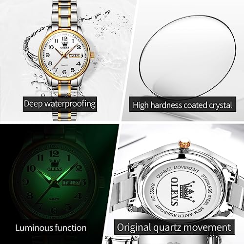 OLEVS Luxury Ladies Watches,Women's Watch with Day and Date,Female Watch for Small Wrist,Gold Stainless Steel Watches for Women,Easy Read Ladies Wrist Watches Waterproof（Adjustable Strap