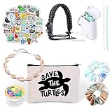 VSCO Girl Stuff - Flask Stickers, Reusable Straw & Teen Accessories Kit in a Cosmetic Bag