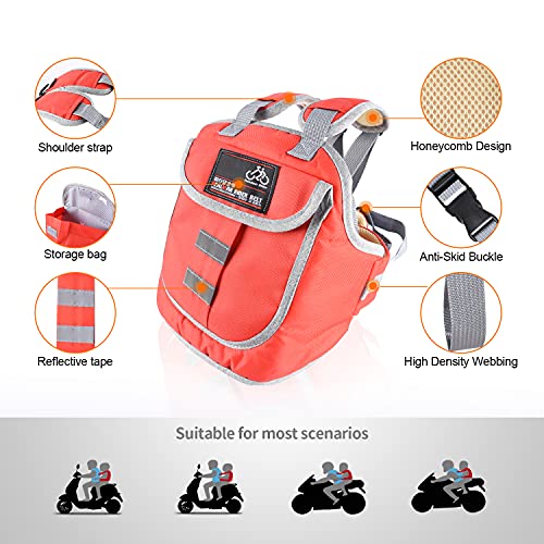 OUSEXI Motorcycle Harness for Kids, Breathable Adjustable Motorcycle Child Safety Harness with Storage Bag,Suitable for Children Aged 2-10 Years-Red
