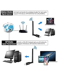 1200Mbps Wifi Adapter For PC, USB 3.0 Wireless Network Adapter AC1200 Dual Band With 5Dbi 802.11AC 2.4GHz 300Mbps To 5.8GHz 867Mbps High Gain Antennas For Gaming Desktop Laptop, Windows 10 8 XP, MacOS