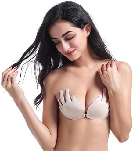 Lamolory Strapless Bra Self Adhesive Goddess Push Up Bra Reusable Silicone Invisible Backless Bras For Women (Khaki, A)