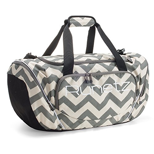 Runetz Gym Bag for Women and Men Duffle Bag with Wet Pocket, Travel Gym Bag with shoe compartment Duffel Bag - 20 inch Large - CHEVRON GRAY