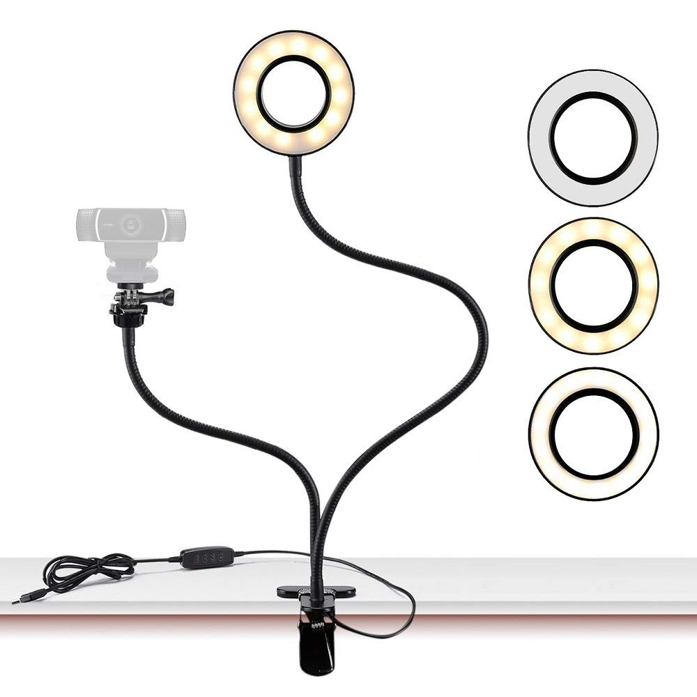 Webcam Light Stand for Live Stream, Selfie Ring Light with Webcam Mount for Logitech C925e, C922x, C930e,C922,C930,C920,C615,Brio 4K,Streamcam