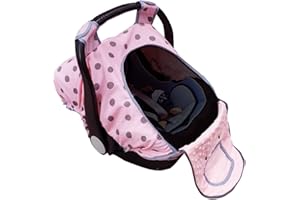 DODO NICI Carseat Cover Girls, Baby car seat Covers for Infant car seat, Baby Carrier Cover Canopy, Window in Door Zipper Open, 2 Layers, Pink dots;