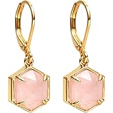 Gempires Gemstone Earrings with Hexagon Shape Gemstone Suspended with Lever Back Closure, 14k Gold Plated, Hypoallergenic and Safe Jewelry