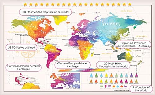 Extra Large Scratch Off World Map | 50 US States | GIFT READY PACKAGING | 34 x 24 in