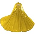 PFTFB Women's Puffy Tulle Quinceanera Dresses with Cape Lace Sequins Prom Dresses Sweetheart Beaded Ball Gown for Sweet 15 16