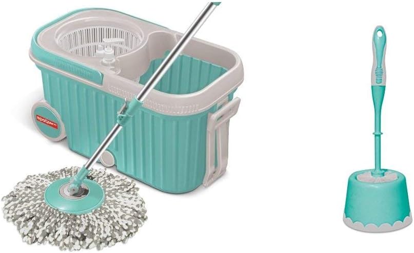 Spotzero by Milton Round Toilet Brush with Caddy + Spotzero by Milton Elite Spin Mop