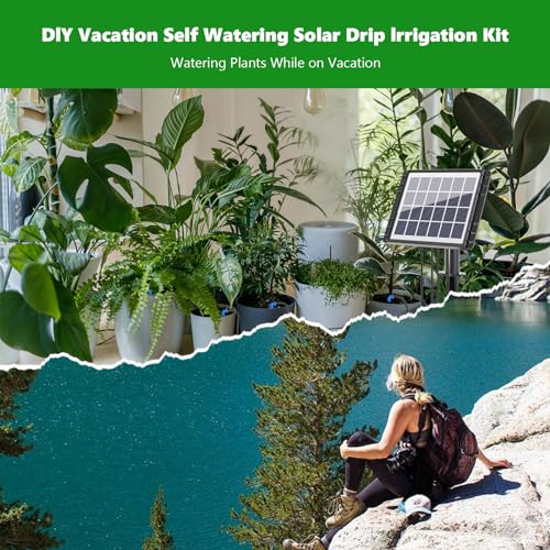 HEKIWAY 49FT Solar Drip Irrigation System, Auto Watering Kit for 15 Pots, Solar-Powered Plant Watering, 25 Timer Modes, 900ml/min Flow Indoor/Outdoor Garden, Balcony & Patio Irrigation System