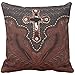 Print Cowhide Western Cross on Brown Leather Pattern Pillow Case Home Decorative Cushion Cover Square 18 x 18 Inches(Not Real Leather, Just Print Pattern Effect)
