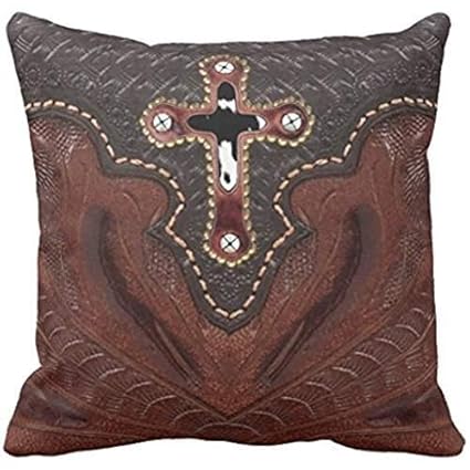 Amazon Com Print Cowhide Western Cross On Brown Leather Pattern