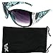 Vox Women's Sunglasses Designer Sport Fashion Rhinestone Vintage Floral Eyewear – Blue Frame – Smoke Lens