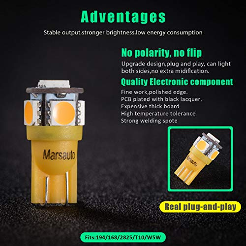 image for 194 168 T10 LED Light Bulb Side Marker Turn Signal Amber Yellow, Marsa
