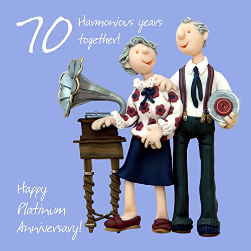 Holy Mackerel music themed platinum 70th wedding anniversary card for a couple - designed by artist Erica Sturla - 15cm square and blank inside for your message