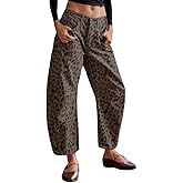 MIFJNF Women's Mid-Rise Barrel Jeans Vintage Leopard Printed Baggy Cropped Wide-Leg Denim Ankle Pants Boyfriend Jeans