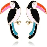 Parrot Toucan Earrings, Rhinestone Tropical Parrot Bird Dangle Earrings for Women, Bohemian Parrot Vacation Earrings for Ladies, Cute Animal Parrot Statement Earrings Summer Boho Jewelry