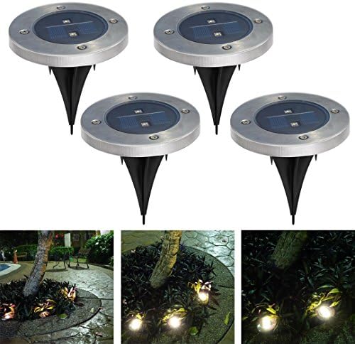 Mingli Tai 2 LEDs Solar Powered Waterproof ground lights set of 4 with 10 Lumen Waterproof Garden Pathway Stairway Driveway patio Decorative Lights (Warm White)