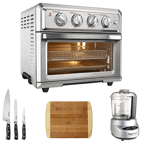 Cuisinart TOA-60 Convection Toaster Oven Air Fryer w/Light (Silver) with Ultimate Kitchen Bundle Includes, Mini Food Processor, 3-Pc. Knife Set & Bamboo Cutting Board
