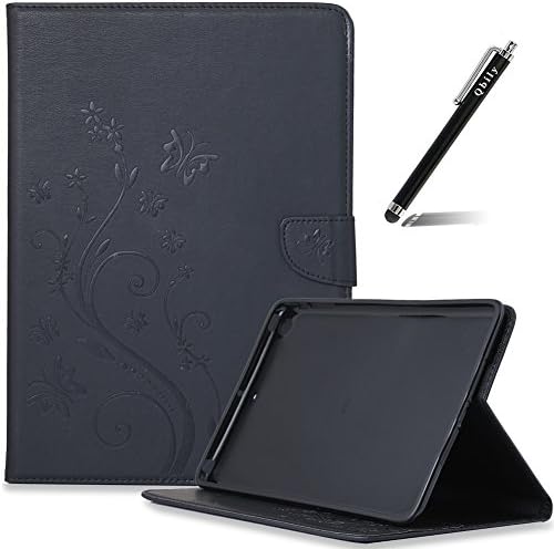 iPad Mini 3/2/1 Case, Qbily Embossed Butterfly Kickstand [Wallet][Card Slot][Book Folio] Slim Flip PU Leather Stand Case Shockproof Cover [Stylus Pen] For Apple iPad Mini 3/2/1 Pure Black