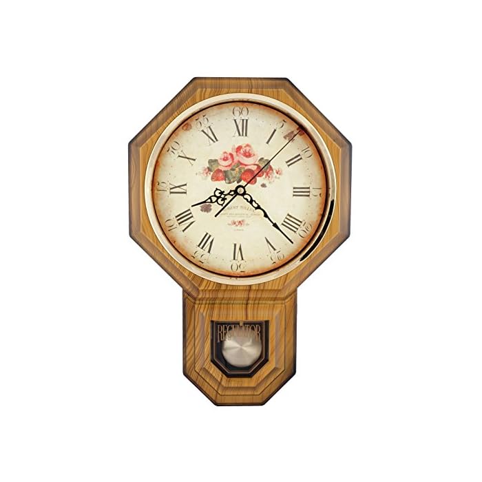 Buy JUSTIME Vintage Rose Classic Traditional Schoolhouse Pendulum Wall Clock Chimes Every Hour