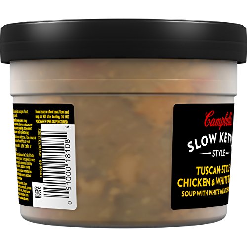 Campbell's Slow Kettle Style Tuscan-Style Chicken & White Bean Soup with White Meat Chicken, 15.5 oz. Tub (Pack of 8)