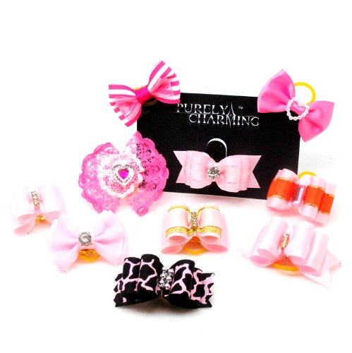 PURELY CHARMING - Pet Barrettes / Hair Bows for Dogs - Angelic Pink (Pack of 10)