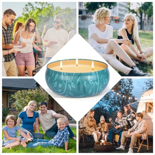 Citronella Candles Outdoor Large-3x12OZ Garden Citronella Candle Long Burn | 3 Wick Lemongrass Candles for Indoor Outdoor, 200Hours Natural Soy Wax Candle Set for Garden Backyard Camping Summer Vacation