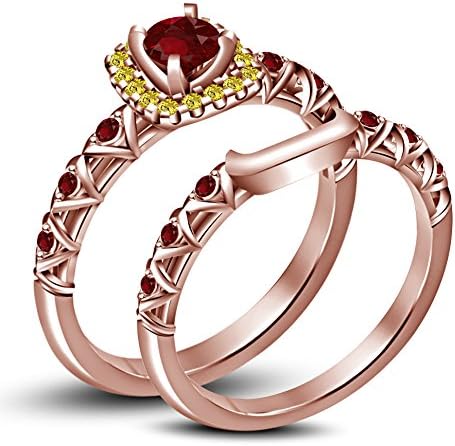 Lilu Jewels Disney Princess Pocahontas Multi-color Gemstones Bridal Ring Set With 925 Silver Rose Gold Plating